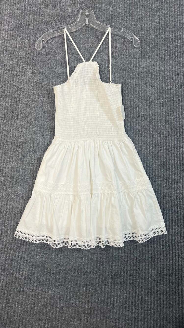 Altar'd State Mini Dress Womens Medium White Smocked Halter Lace Trim Tiered